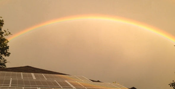 Solar Panel Sunet Rainbow with Clouds