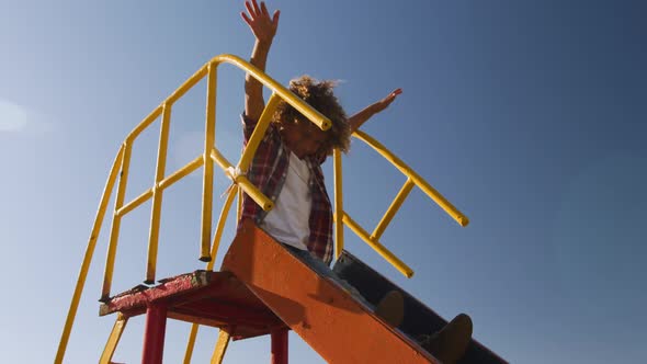 Little boy having fun at playground