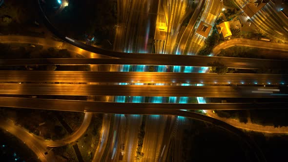 4K : Aerial hyperlapse drone shot of fast moving Highway road. Timelapse of cars