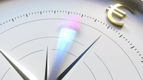 Compass Arrow Turns Towards EUR Euro Symbol alt