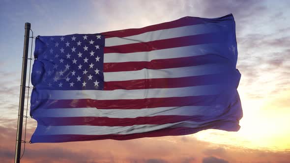 Minnesota and USA Flag on Flagpole