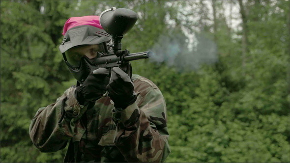 A Man Shooting Seven Times Using the Paintball