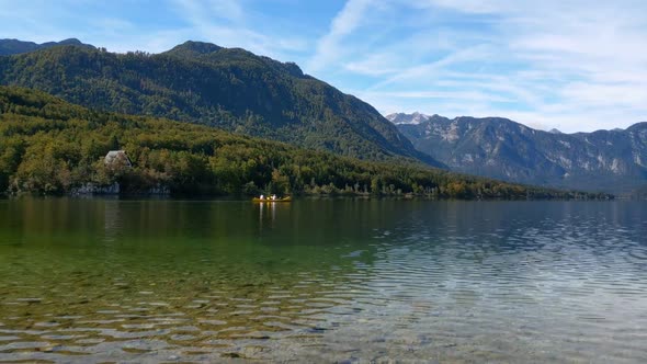 Beautiful fall colors at Lake Bohinj in the Triglav National Park in Slovenia, Europe.