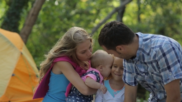 Beautiful Family With Two Kids On a Picnic