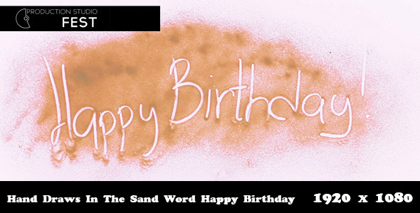 Hand Draws In The Sand Word Happy Birthday