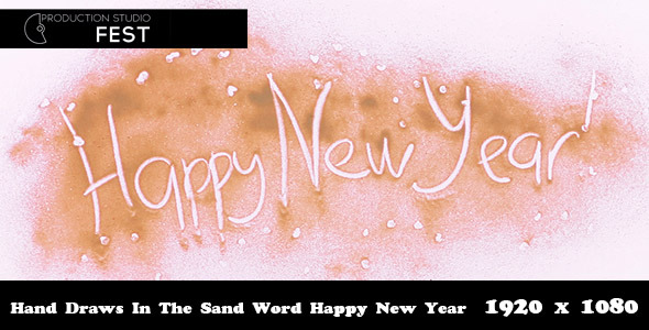 Hand Draws In The Sand Word Happy New Year
