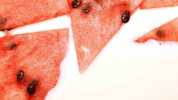 Milk Fills Slices Of Watermelon