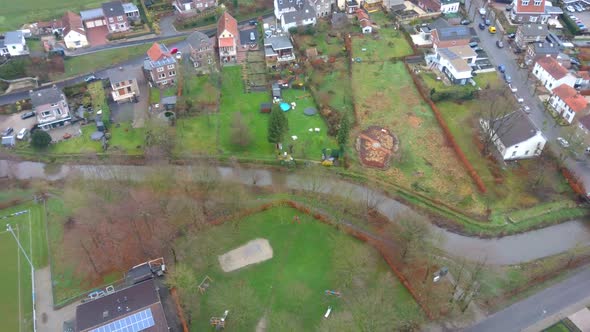 Serie of 5 Drone flight in winter of the village Schin op Geul in Limburg The Netherlands. We see ho