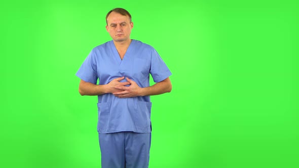 Medical Man Feels Very Bad, His Stomach Hurts, Green Screen