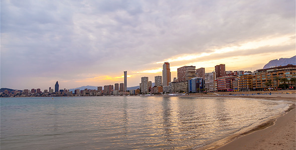 Beach Front City Dramatic Sunset alt