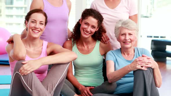 Smiling Group Of Women In Fitness Studio