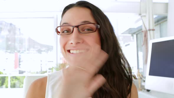 Gorgeous Businesswoman Talking To Camera alt