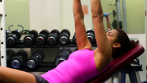 Sporty Young Woman Lifting Dumbbells