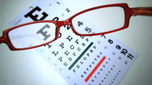 Red Reading Glasses Falling On An Eye Test