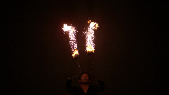 Fire Dancer Making Trails In The Dark