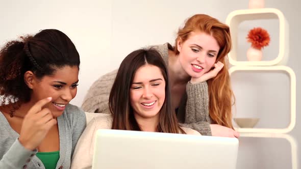 Content Calm Women Using Laptop While Sitting On Couch alt