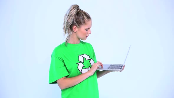Troubled Environmental Activist Using A Laptop