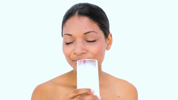 Beautiful Woman Drinking Milk alt