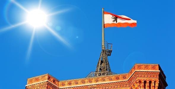 Berlin Flag Blowing on the Red City Hall