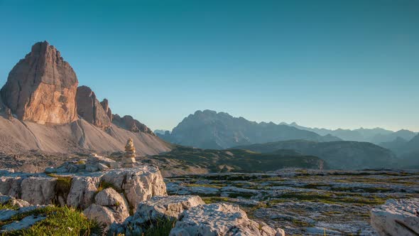 Sunset in the Mountains and the Pyramid of Balanced Stones