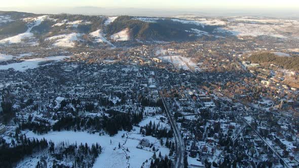 Drone Shot Of Zakopane Town In Tatra Mountains, Poland