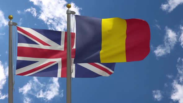 United Kingdom Flag Vs Chad Flag On Flagpole