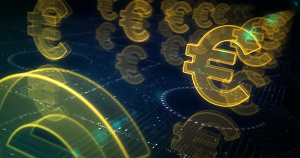 Euro currency icon and EUR money symbols loop cyber concept