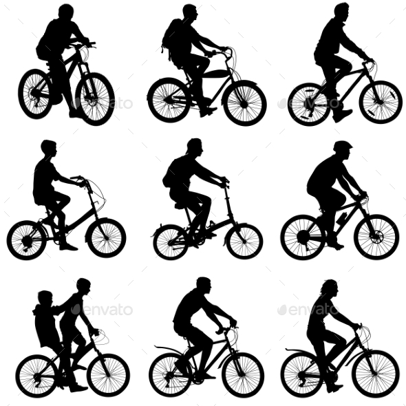 Set Silhouette Of a Cyclist Male And Female