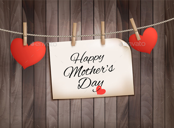 Retro Toliday Mother Day Background With Red Paper