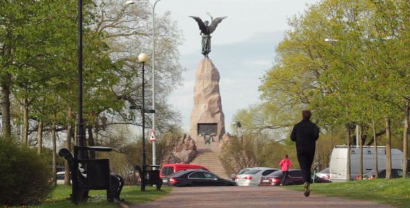 Runners Near the Famous Russalka Monument