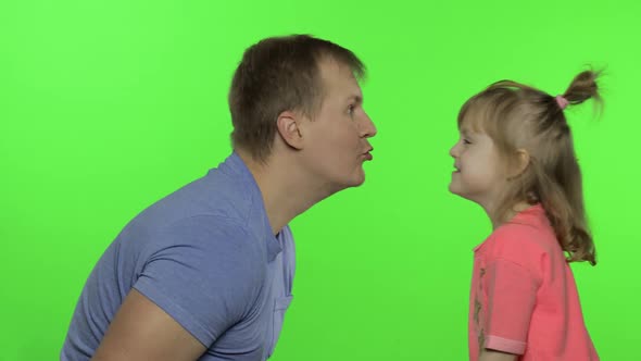 Father and Little Daughter Laughing, Playing Together. Chroma Key. Fathers Day