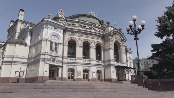 Kyiv. Ukraine: National Opera of Ukraine. Aerial View, Slow Motion, Flat, Gray