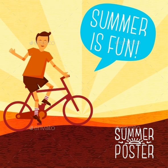 Cute Summer Poster -  Bike Riding, With Speech
