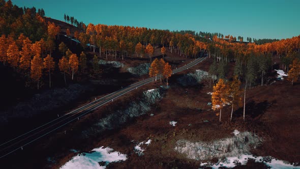 Aerial Panoramic Landscape View of a Scenic Road in Canadian Mountains