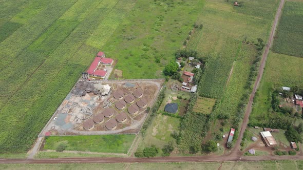 Hotel construction site on suburbs of Loitokitok, Kenya, aerial view