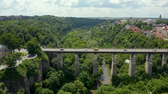 Huge Stone Bridge Over the Valley and Forest in Kam'yanets'Podil's'kyi