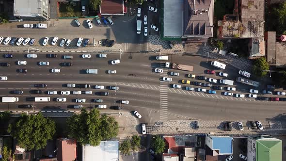 Top Down View of Freeway Busy City Rush Hour Heavy Traffic Jam Highway