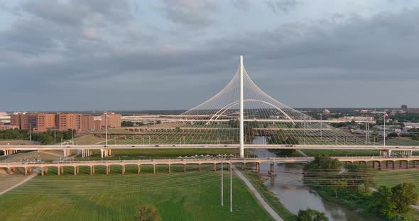 Drone view of the Margaret Hunt Hill Bridge in Dallas, Texas