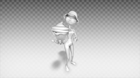 Cartoon 3D Woman - Show Ice Cream