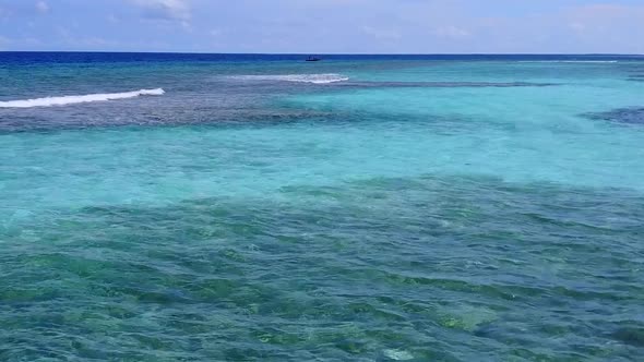 Daytime panorama of seashore beach by blue ocean and sand background before sunset