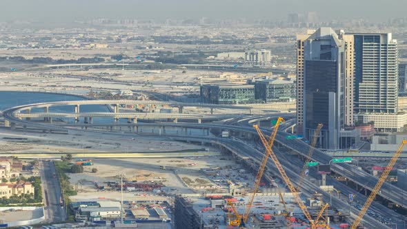 Traffic on a Busy Intersection in Dubai Downtown Evening Timelapse