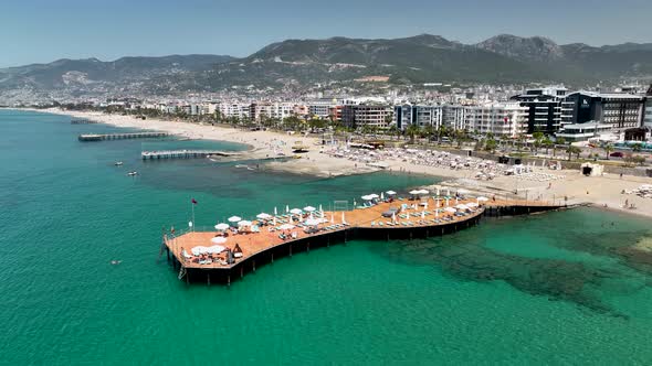 Pier by the sea aerial view Turkey Alanya 4 K