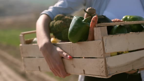 Girl Holding Box Of Vegetables