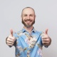 Happy bearded man wearing hawaiian shirt showing thumbs up isolated over white background. - VideoHive Item for Sale