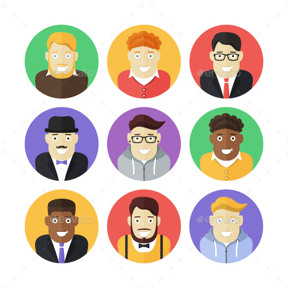 Flat Icons Set of Smiling Male Persons