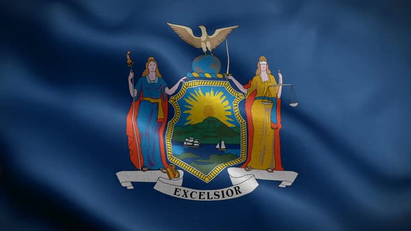 New York State Flag Blowing In Wind