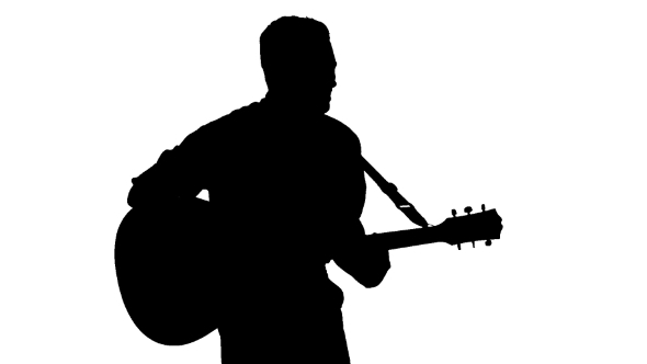 Black Silhouette Of Guy Playing Guitar On a White