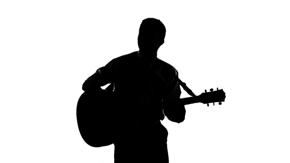 Black Silhouette Of Guy Playing Guitar On a White