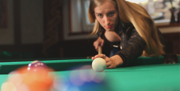 Beautiful Girl Plays Billiards