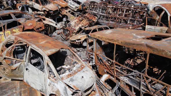 Shot and Burned Cars After the Fighting in the City of Irpin Ukraine